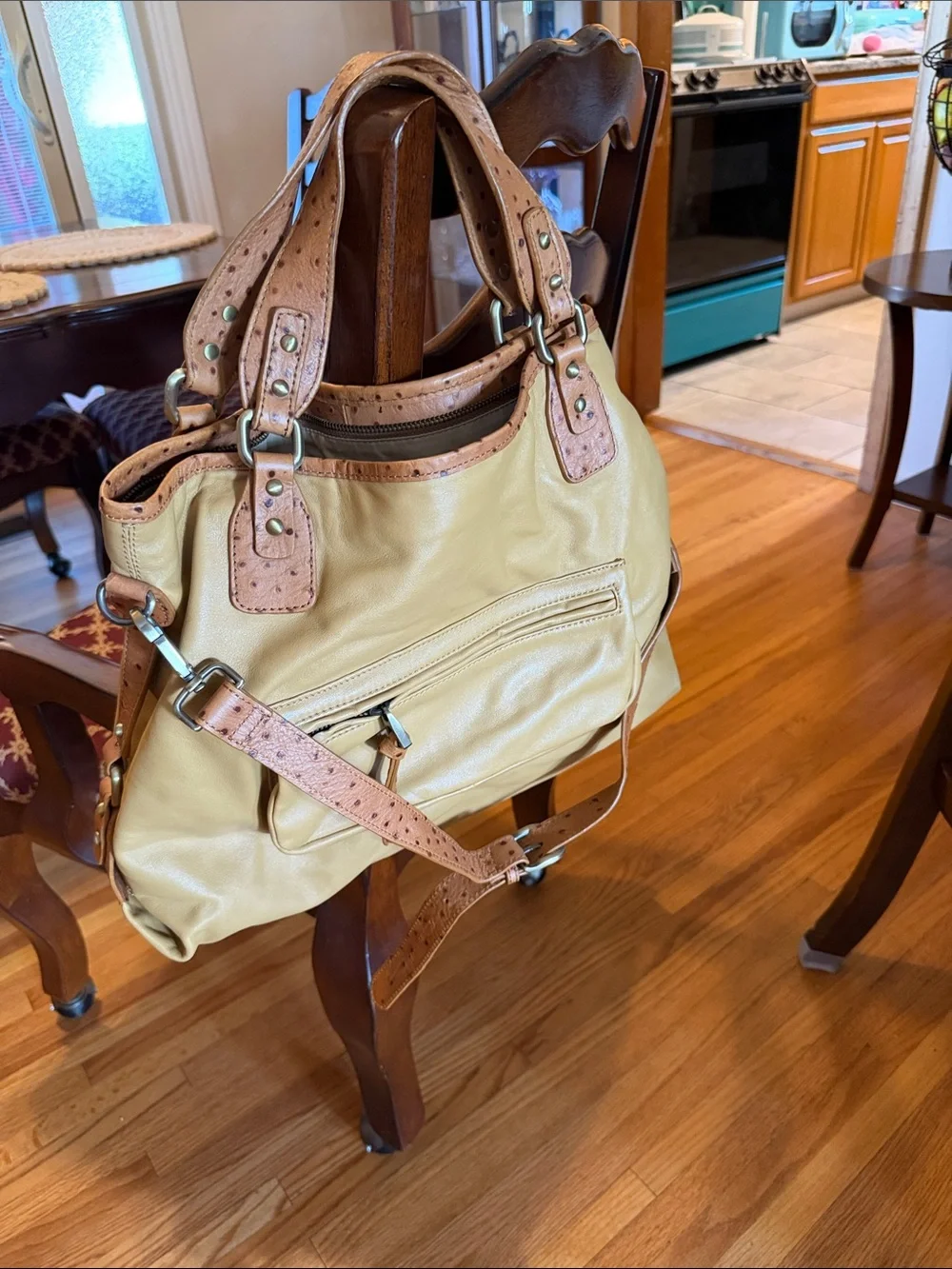 Donald J Pliner Mustard Yellow Leather Messenger Bag with Detachable Strap